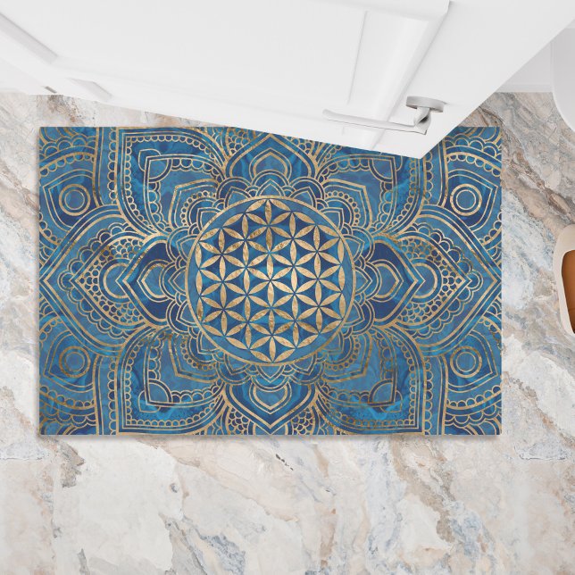 Felpudo Flor de vida en Lotus - Mármol azul y oro (Subido por el creador)