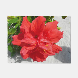 Felpudo Flor doble roja hibiscus