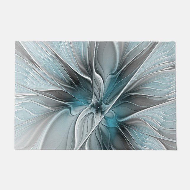 Felpudo Flor Floral Fractal Moderno Abstracto Flor Azul Gr (Anverso)