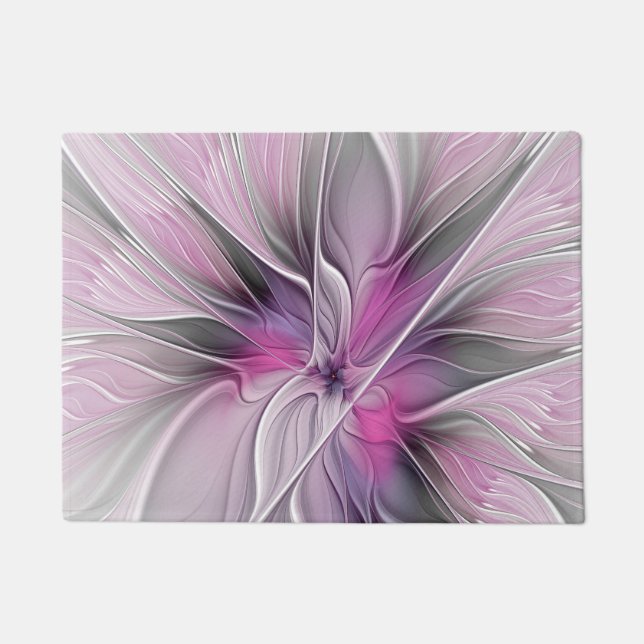 Felpudo Flor Floral Fractal Moderno Abstracto Flor Gris ro (Anverso)