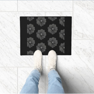 Felpudo "Flor ilustrada en patrón gris negro"