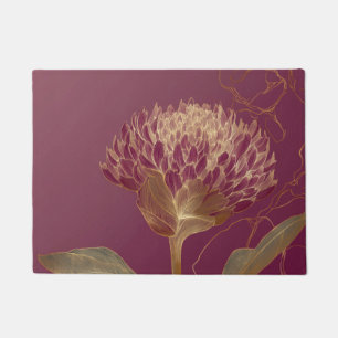 Felpudo Flor Protea Dorada Burgundy Línea Botánica