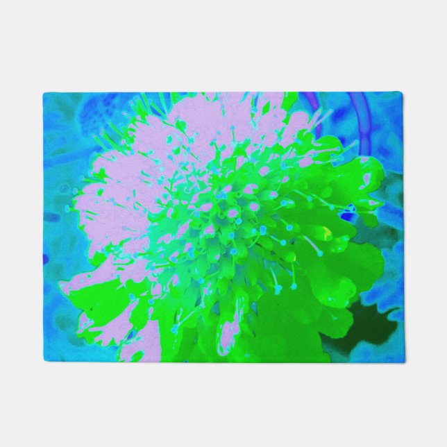 Felpudo Flor retro abstracta en lavanda y verde limón (Anverso)