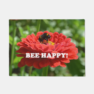 Felpudo Flor roja feliz de la abeja
