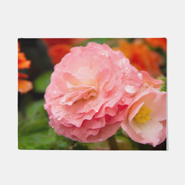 Felpudo Flor rosa delgada después de la lluvia (Anverso)