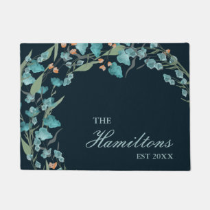 Felpudo Flor silvestre acuarela azul marina establecida