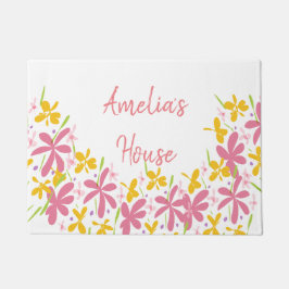 Felpudo Flor silvestre rosa y amarilla bonito