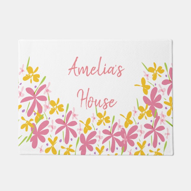 Felpudo Flor silvestre rosa y amarilla bonito (Anverso)