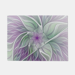 Felpudo Flor Sueño, Arte Fractal Abstracto Verde Púrpura
