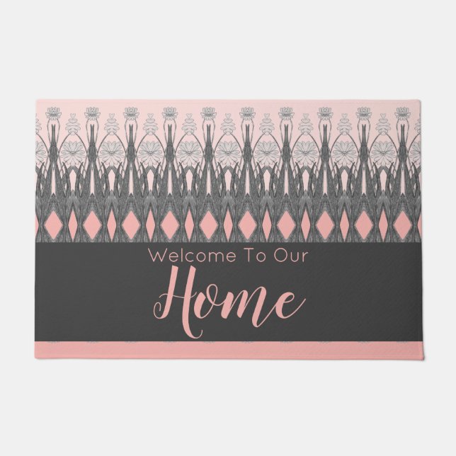 Felpudo Flora Gris Y Rosa (Anverso)