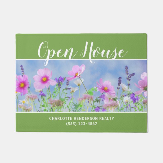 Felpudo Floral acuarela Inmobiliaria Open House Doormat (Anverso)