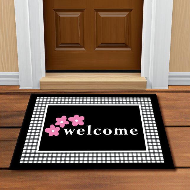 Felpudo Floral Black White Plaid Checks (Subido por el creador)