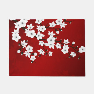 Felpudo Floral Cerezo Blossom Blanco Rojo