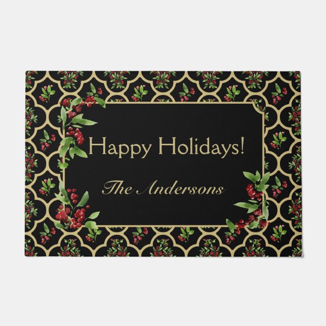 Felpudo Floral de acuarela personalizada y quatrefoil de o (Anverso)