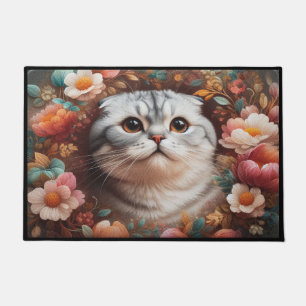Felpudo Floral Delight Scottish Fold Cat, Escocia Fold