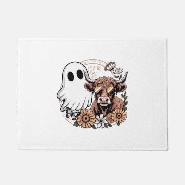 Felpudo Floral Fall Highland Cow Ghost (Anverso)