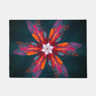 Felpudo Floral Mandala Flores Naranja Azul Rojo Resumen