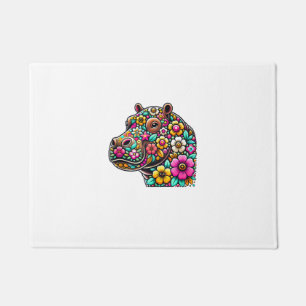 Felpudo Floral Moo Deng Baby Hippo Hippopótamo Zoológico A