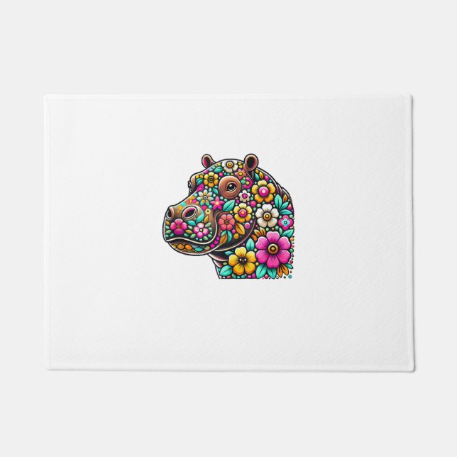 Felpudo Floral Moo Deng Baby Hippo Hippopótamo Zoológico A (Anverso)