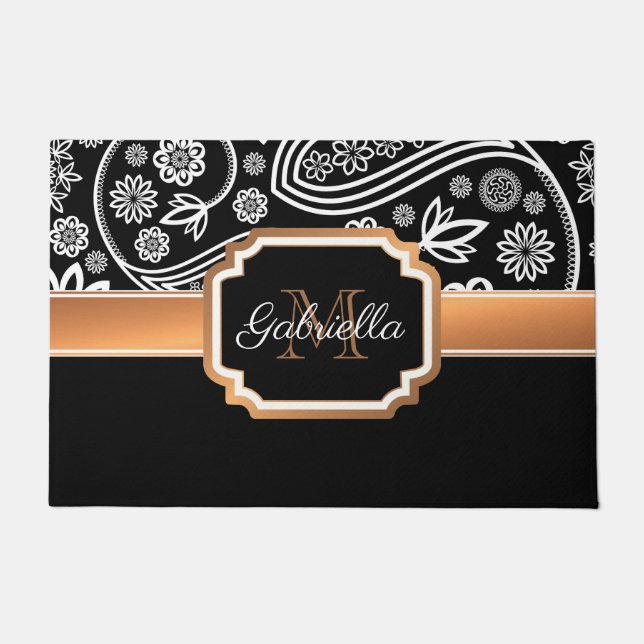 Felpudo Floral negra y dorada (Anverso)