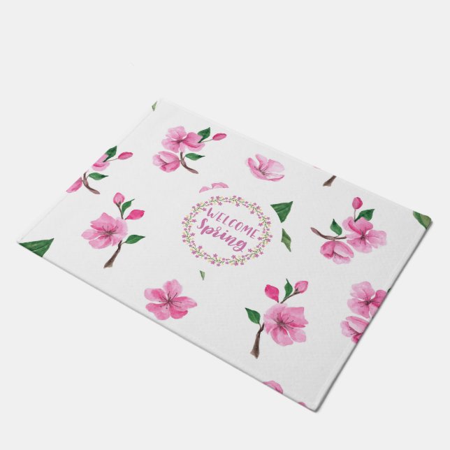 Felpudo Floral Rosa | Bienvenida Primavera (Angular)