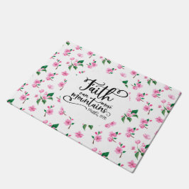 Felpudo Floral rosa | Faith Can Move Mountains