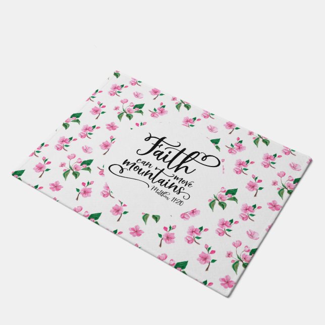 Felpudo Floral Rosa | La Fe Mueve Montañas (Angular)