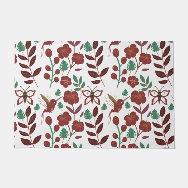 Felpudo Floral seamless pattern birds and butterflies (Anverso)