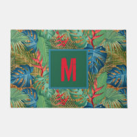 Floral tropical monogramada en impresión de mimbre
