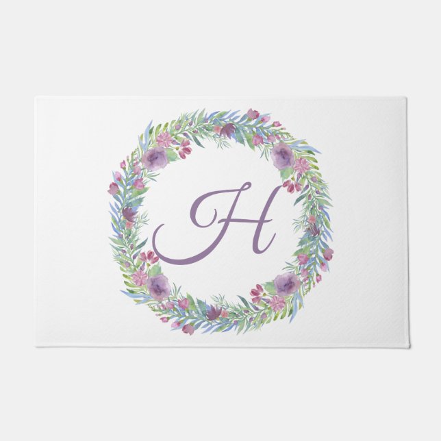 Felpudo Floral Wreath monogramada personalizada (Anverso)