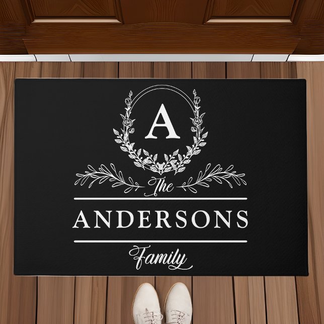 Felpudo Floral y elegante nombre de familia personalizado  (Subido por el creador)