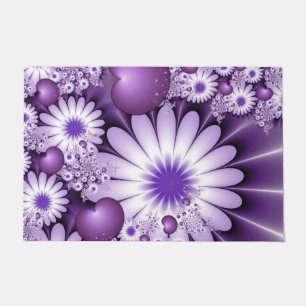 Felpudo Flores abstractas y fractales cardíacos en el amor