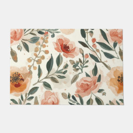 Felpudo Flores Acuarela Naranja Pintura Botánica