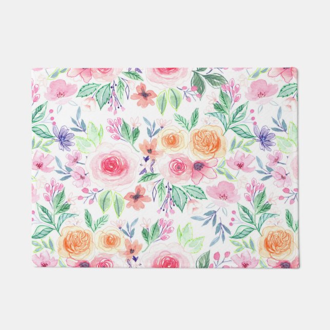 Felpudo Flores acuarelas y hojas (Anverso)