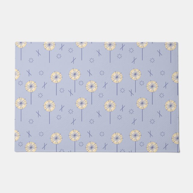 Felpudo Flores Atómicas Retro Azul Amarillo (Anverso)