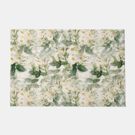 Felpudo Flores blancas suaves y románticas y hojas verdes