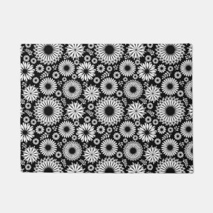 Felpudo Flores Boho Patrón floral vectorial negro y blanco
