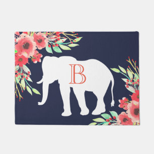 Felpudo Flores de acuarela de elefante blanco   Personaliz