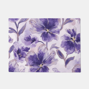 Felpudo Flores de Acuarela de Violetas Florecidas Pintadas