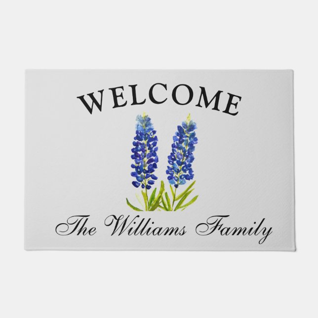 Felpudo Flores de arenas azules acuarela elegante floral (Anverso)