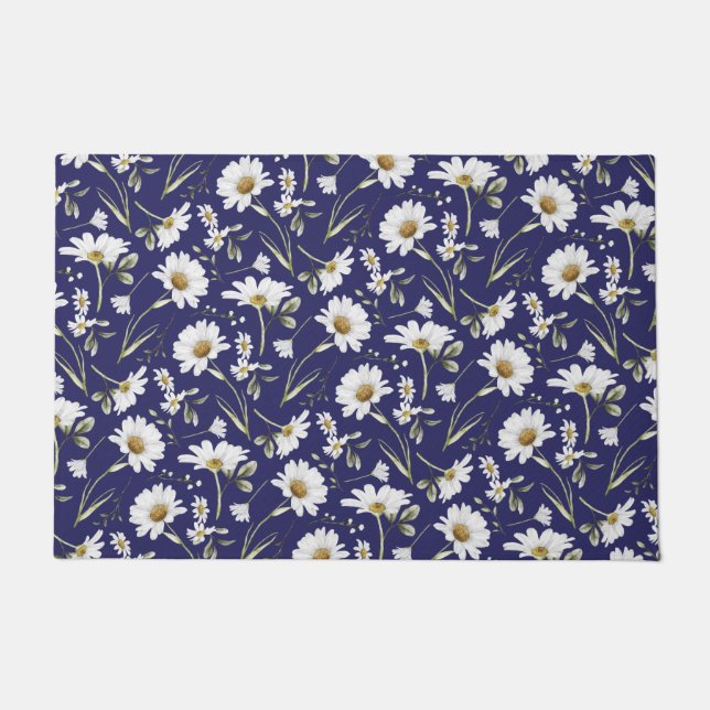 Felpudo Flores de color de agua blanco (Anverso)