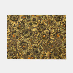 Felpudo Flores de crisantemo amarillo y escarabajos naranj