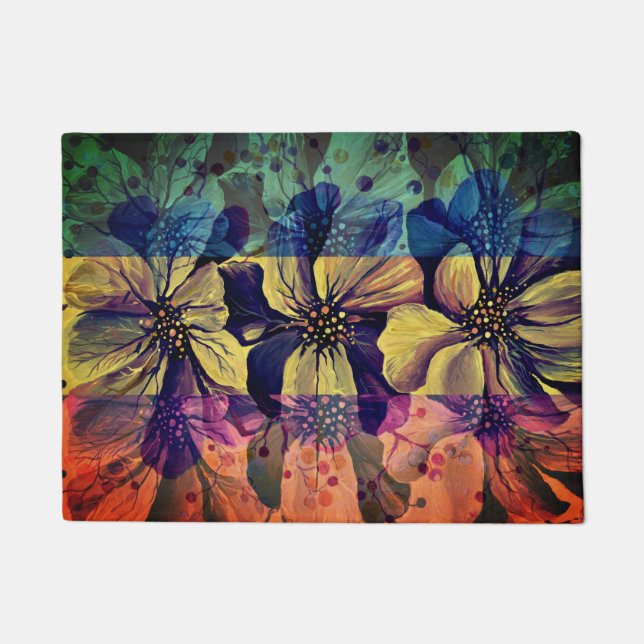 Felpudo Flores de delfino multicolor bohemio (Anverso)