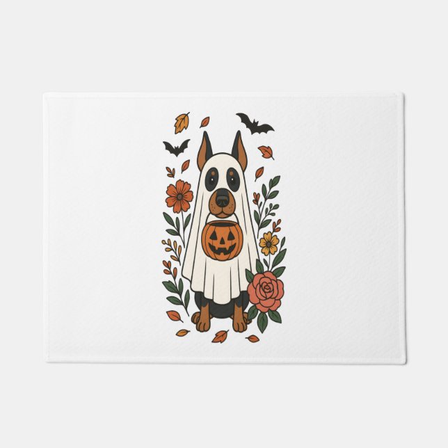 Felpudo Flores de Halloween Doberman Pinscher (Anverso)