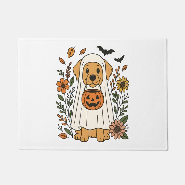 Felpudo Flores de Halloween Golden Retriever (Anverso)