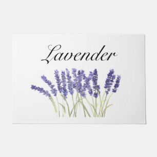 Felpudo Flores de lavanda acuarela hierbas púrpura chic