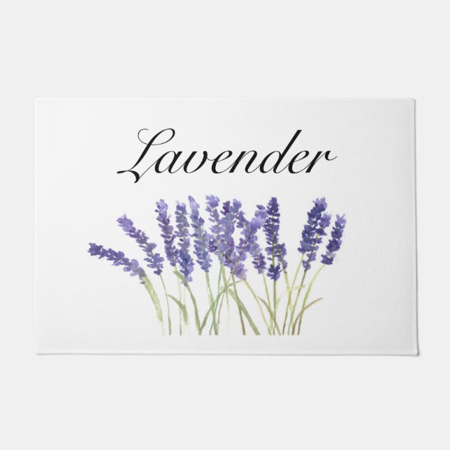 Felpudo Flores de lavanda acuarela hierbas púrpura chic (Anverso)