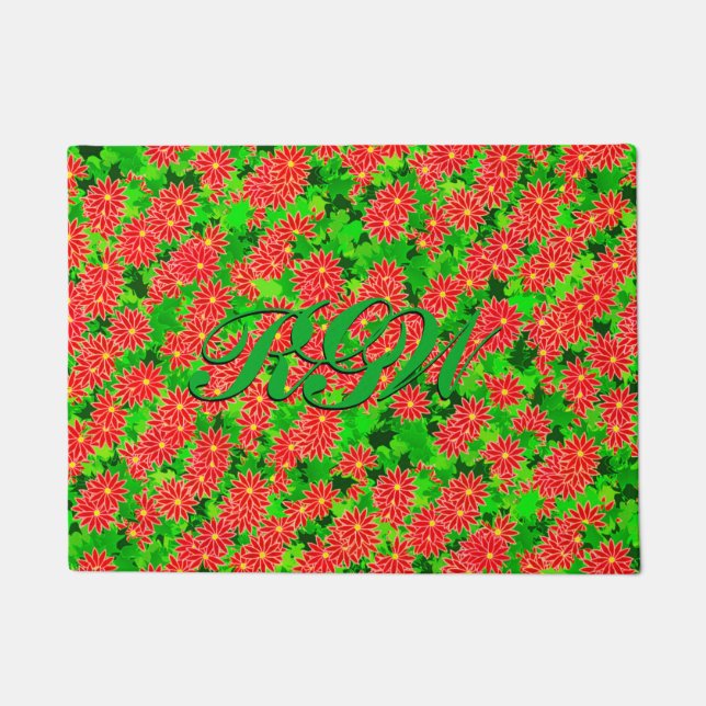 Felpudo Flores de Nochebuena Rojas y Acebo Verde (Anverso)
