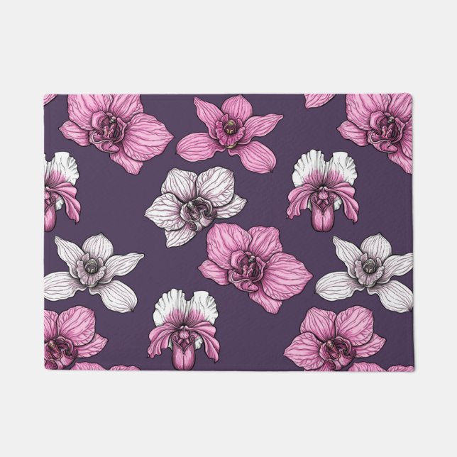 Felpudo Flores de orquídea rosa (Anverso)