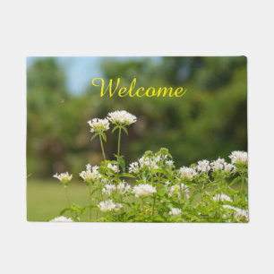 Felpudo Flores de penta blanca Bienvenido Doormat